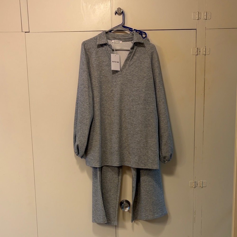 Cozy Ribbed Two-Piece Set - Light Gray Women’s Pants & Top